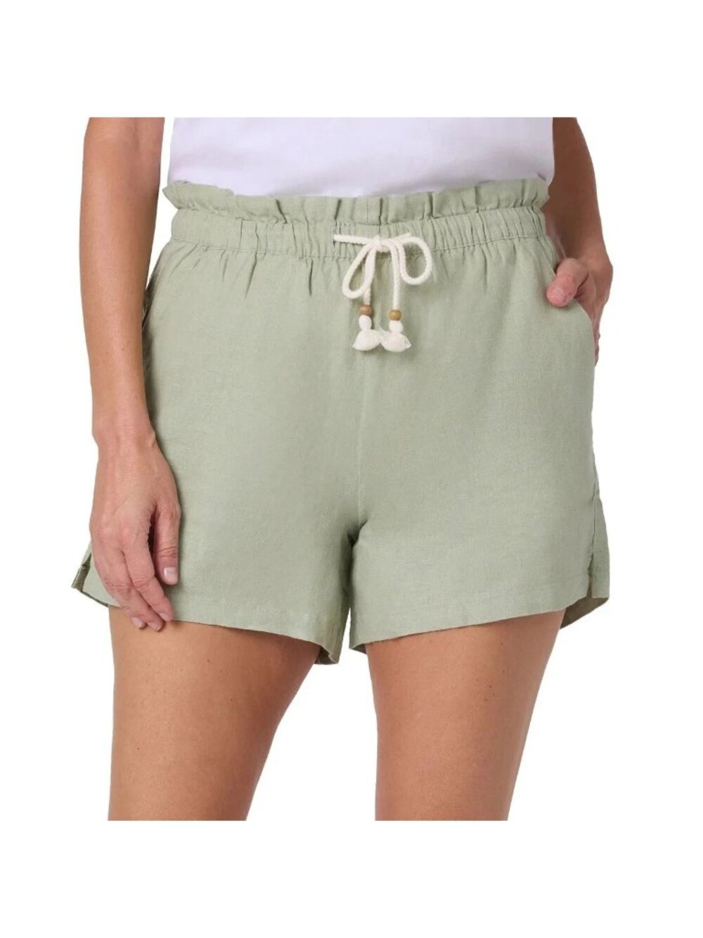 NWOT Hang Ten Women's S Green Linen Blend Shorts Elastic Waist Drawstring